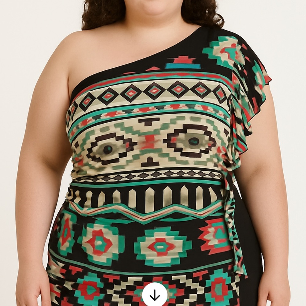 Plus Size New Womens Stretchy Aztec Indian One-Shoulder Geometric Print Top
